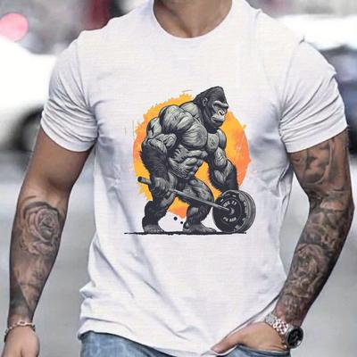 TEMU Men's Athletic Weightlifting T-shirt - Breathable Polyester, , Crew Neck, Casual Summer Tee With Machine Washable Image