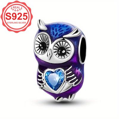 TEMU 1pc 925 Sterling Silver Diy Bracelet Owl Embracing Heart Pendant Charms For Women Luxury Fashion Jewelry Gift