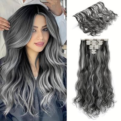 TEMU 24-inch Hair Extension Pieces Wavy 7pcs Set Hair Clip Style Hair Extensions Synthetic Hair Pieces Suitable For Women To Wear Halloween Image