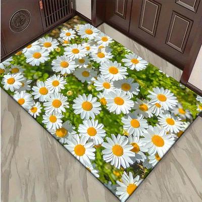 TEMU Polyester Rectangular Daisy Carpet Chair Mat - Outdoor Patio, Bedroom, Kitchen, Hallway Rug - Skid-resistant, Durable, 100% Polyester Fiber, Crystal Velvet Surface Image