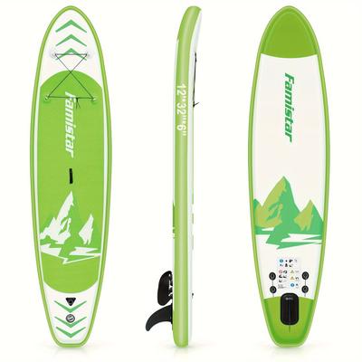 TEMU 12' Inflatable Stand Up Paddle Board Sup W/ 3 Fins, Adjustable Paddle, Pump & Carrying Backpack-green
