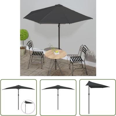 The Living Store Balkon-Sonnenschirm mit Alu-Mast Anthrazit 300x155 cm Halbrund - Balkonschirm Image