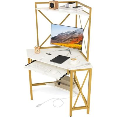 Costway - Schreibtisch mit Ladestation, Eck Computertisch mit Tastaturablage & 2 Ablagen, Bürotisch Image