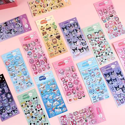 20/60/100 stücke Sanrio Aufkleber Nette Cartoon Cinnamoroll Kuromi My Melody Aufkleber Aufkleber Material Schreibwaren Großhandel Kinder Spielzeug Image