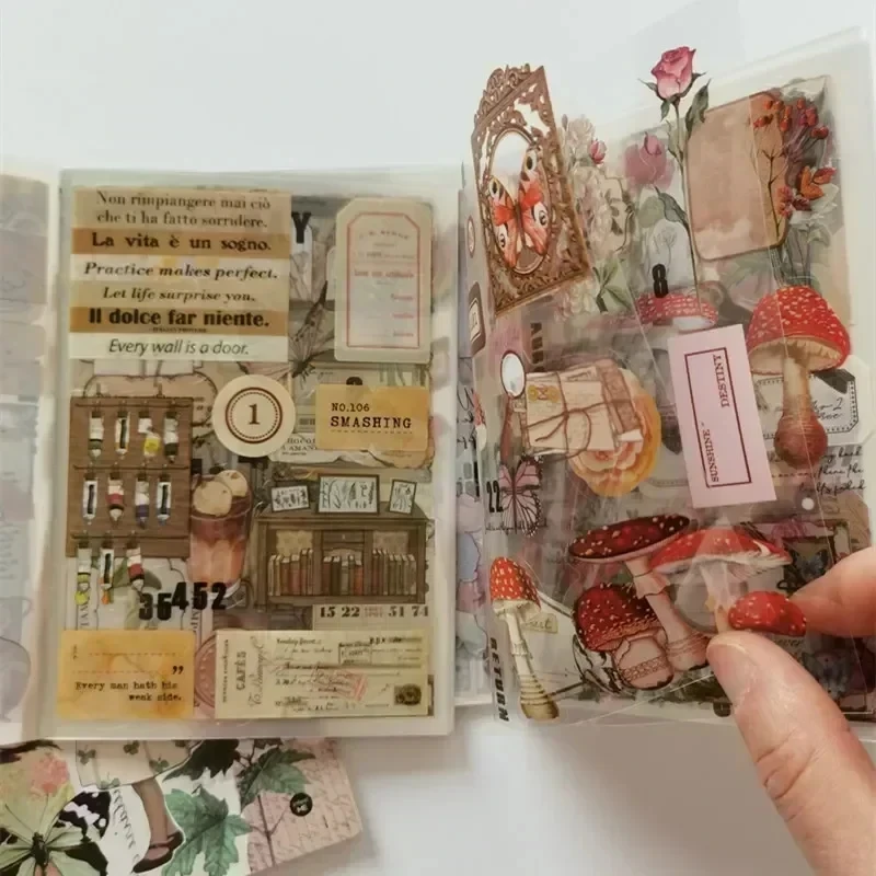 20 Blatt Vintage PET Aufkleber Buch Diy Tagebuch Schmetterling INS Album Scrapbooking Retro Blume Material Papier Dekorative Aufkleber Image