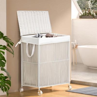 Handwoven Rolling Laundry Basket with Lid - 22"L x 13"W x 26.4"H