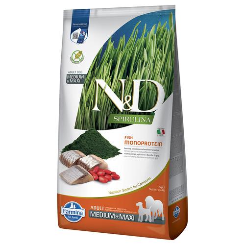 7kg N&D Dog Spirulina Adult Medium/Maxi mit Hering Hundefutter trocken