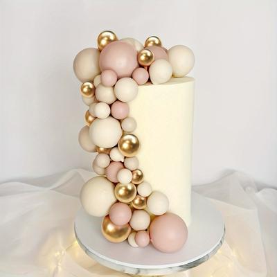 TEMU 1 Set Of 17pcs Of Cake Decoration Balls In 3 Colors, Nude And Coffee Color Cake Top Decoration Balls, Suitable For Birthday, Shower, Party, Wedding Party Decorations, Cake Top Decoration