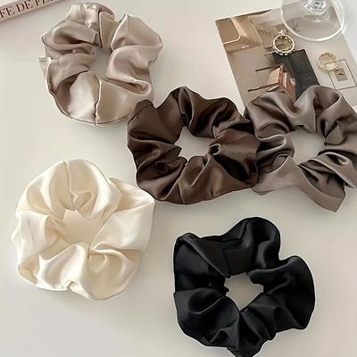 TEMU 5 Elegant Satin Scrunchies, Vintage Style, Fashionable Hair Ties, Soft Elastic Hair Bands For Everyday And Party Hairstyles - Assorted Colors