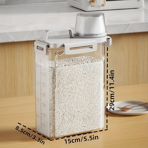 1 Vorratsbehälter mit Deckel – insektensicheres, feuchtigkeitsdichtes, luftdichtes Gefäß für den Haushalt – tragbare, auslaufsichere Aufbewahrungsbox für Müsli, Nüsse, Mehl und Reis – Zubehör zur Image