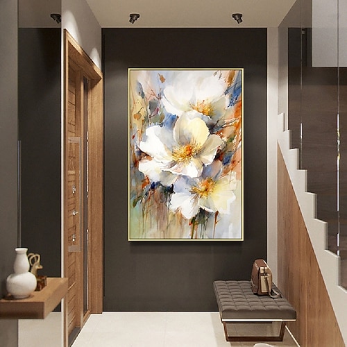 Blumenölgemälde handgefertigte Palettenmesser-Weißgemälde auf Leinwand Wandkunst Bilder für Wohnkultur handgemaltes Quadro Cuadros Abstractos Gemälde Image