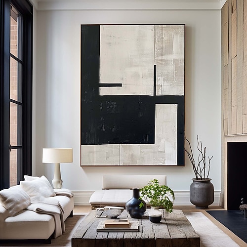 beige und schwarz minimalistisches Ölgemälde handgemachte Wandkunst beige Strukturgemälde Wabi-Sabi Wandkunst beige minimalistisches Gemälde neutrales Gemälde für Wohnzimmer Dekor Image