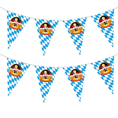 deutschland münchen blau-weiß kariertes tischtuch oktoberfest banner flagge ziehen bayern flagge hängende flagge dreieckige schnur flag Image