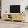 Meuble tv en rotin 180x40x55 cm - 2 portes en rotin, 2 tiroirs en rotin, peut accueillir une tv de