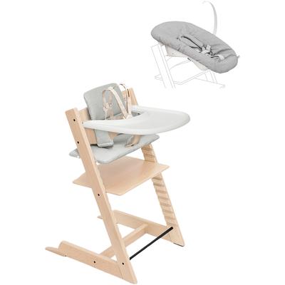 Tripp Trapp High Chair2 with Cushion, Newborn Set and Stokke Tray - Natural / Nordic Grey