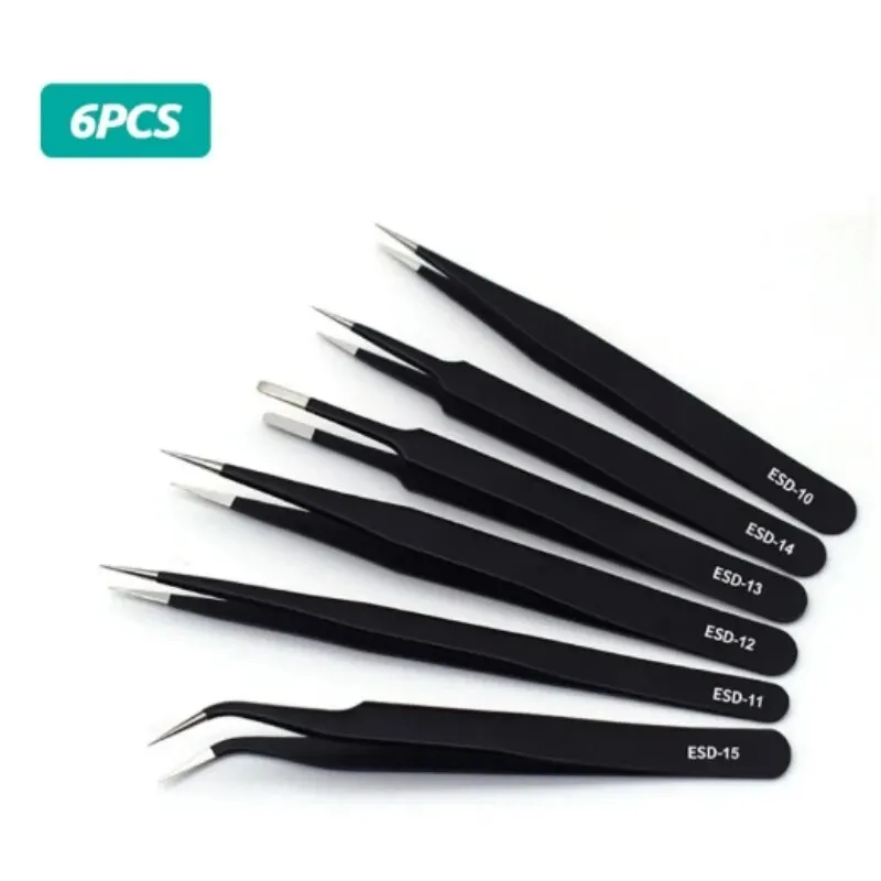 Pince à épiler noire droite incurvée en acier inoxydable, outil de cueillette de strass pour Nail Art, outil de fabrication de perles à paillettes, ensemble d'outils à main