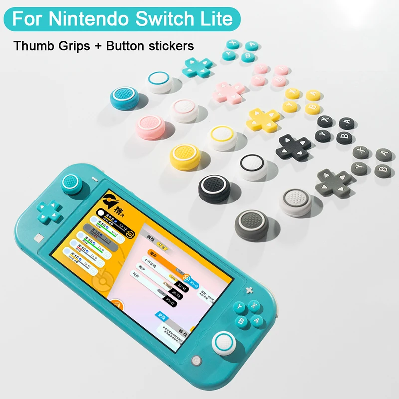 Poignées de pouce pour Nintendo Switch Lite, ensemble de capuchons de joystick en silicone, autocollants de boutons, protecteurs de joystick pour Funda Nintendo Switch OLED