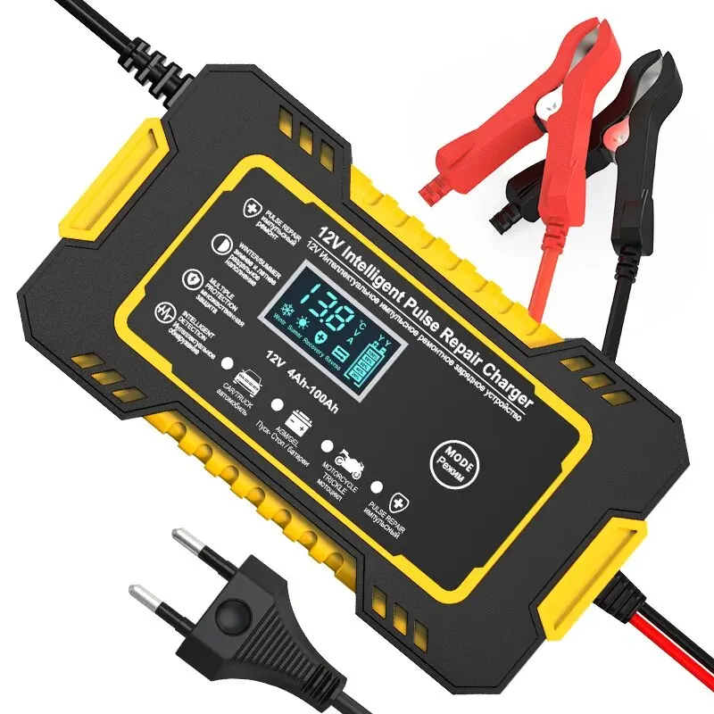 12V 6A Vollautomatisches Autobatterieladegerät Power Pulse Repair Ladegeräte Nass Trocken Blei Säure Batterieladegeräte Digitales LCD-Display Image