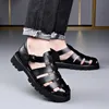 Sommer Gladiator Sandalen Neue Atmungsaktive Casual Männer Echtes Leder Sandalen Hohl Strand Schuhe Männer Schwarz Größen 38-48 Männer sandalen