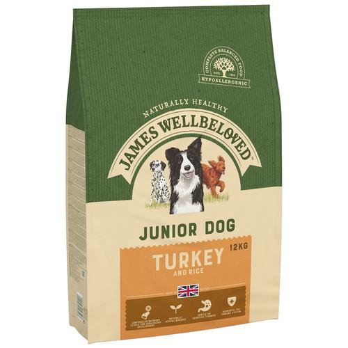 12kg James Wellbeloved Junior Dog Hypoallergenic Truthahn & Reis Hundefutter trocken