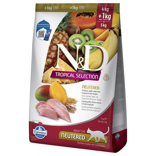 Sparpaket: 2x5kg (4 +1kg) N&D Cat Tropical Selection Neutered mit Huhn Katzenfutter trocken