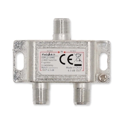 Nedis Satelliten-Splitter - 5 - 2400 MHz - 6.5 dB - Anzahl Eingänge: 1 - Anzahl der Ausgänge: 2 - Impedanz: 75 Ohm - Zink - Silber Image