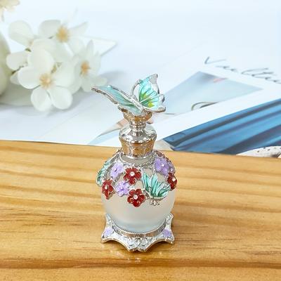 TEMU Luxury 15ml Butterfly-themed Glass Perfume Bottle - Dubai Arabic Style, Refillable Essential Oil Vial For Home Decor & Dresser Accessory, Gift (no Fragrance Included)