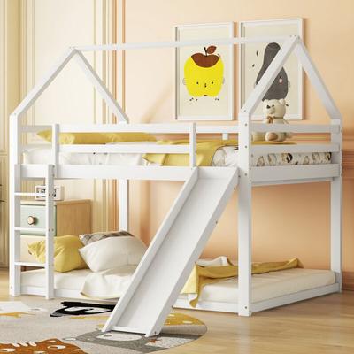 Doppelbett Kinderbett Hausbett Etagenbett mit Rutsche und Leiter, Kinderzimmer Doppel Hochbett, Image