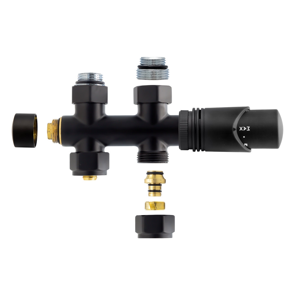 Anschlussgarnitur Mittelanschluss Multiblock Durchgang Schwarz Matt 1/2" PEX 16 x 2mm Konus M30 Image