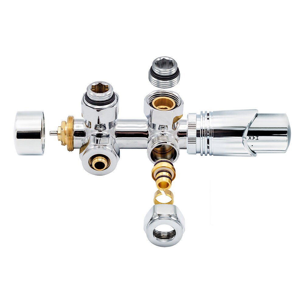 Anschlussgarnitur Mittelanschluss Multiblock Eck Chrom 1/2" PEX 16x2mm Konus M30 Image