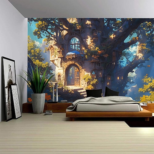 Natura casa sull'albero appeso arazzo arte della parete grande arazzo decorazione murale fotografia sfondo coperta tenda casa camera da letto soggiorno decorazione
