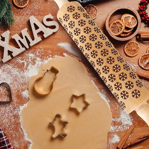 Weihnachts-Nudelholz, Krippenprägemuster, Weihnachts-Holzkrippe mit 3D-Gravur und Jesusmotiv zum Plätzchenbacken Image