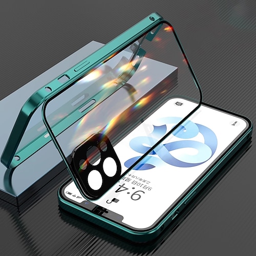 Handy Hülle Handyhüllen Für iPhone 17 Pro Max 17 Air 16 15 14 Pro Max Plus 13 12 11 Pro Max Mini Magnetische Adsorption Vollschutz Beidseitig Kameralinsenschutz Einfarbig Gehärtetes Glas Metall Image
