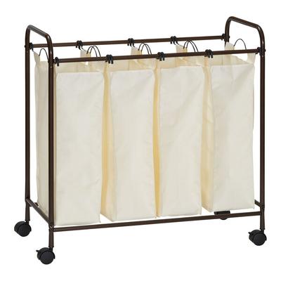 Household Essentials White Rolling Laundry Sorter with 4 Removable Bags HH7173
