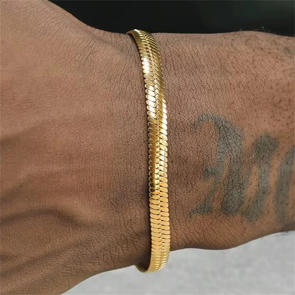 Bracciale in acciaio inossidabile Hip Hop Bracciale in acciaio al titanio con catena a serpente color oro per donna Uomo Accessori per gioielli di moda