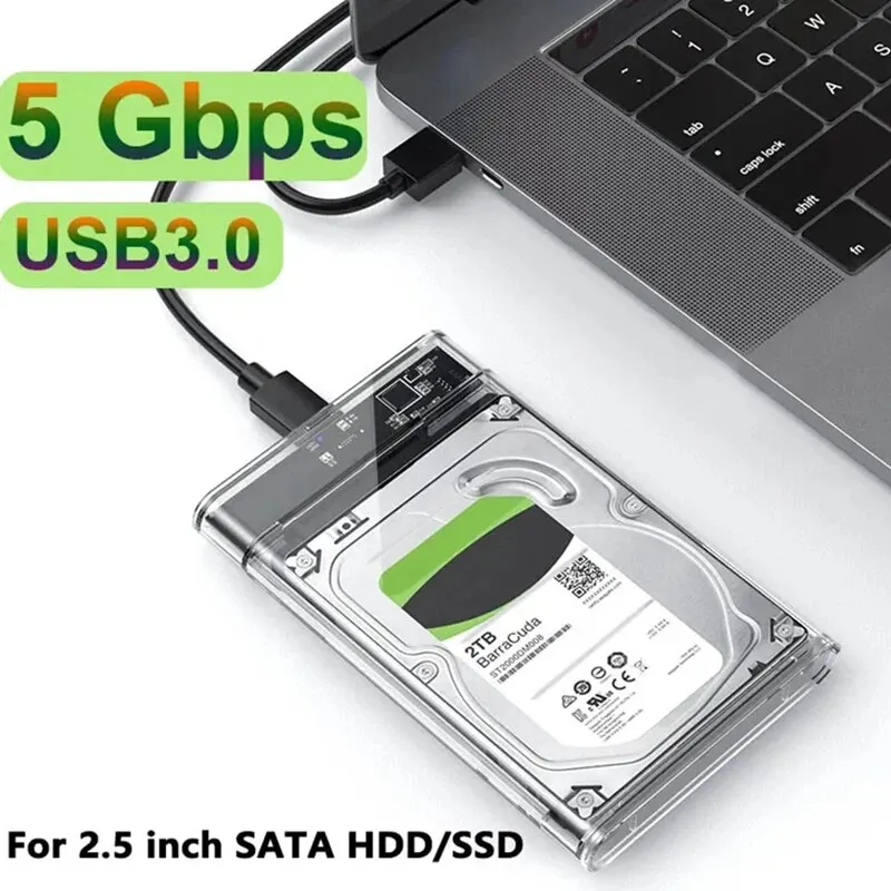 Boîtier de disque dur externe USB3.0 5Gbps 2.5 pouces boîtier de disque dur Transparent boîtier de disque dur SATA HDD SSD mallette de rangement pour ordinateur portable