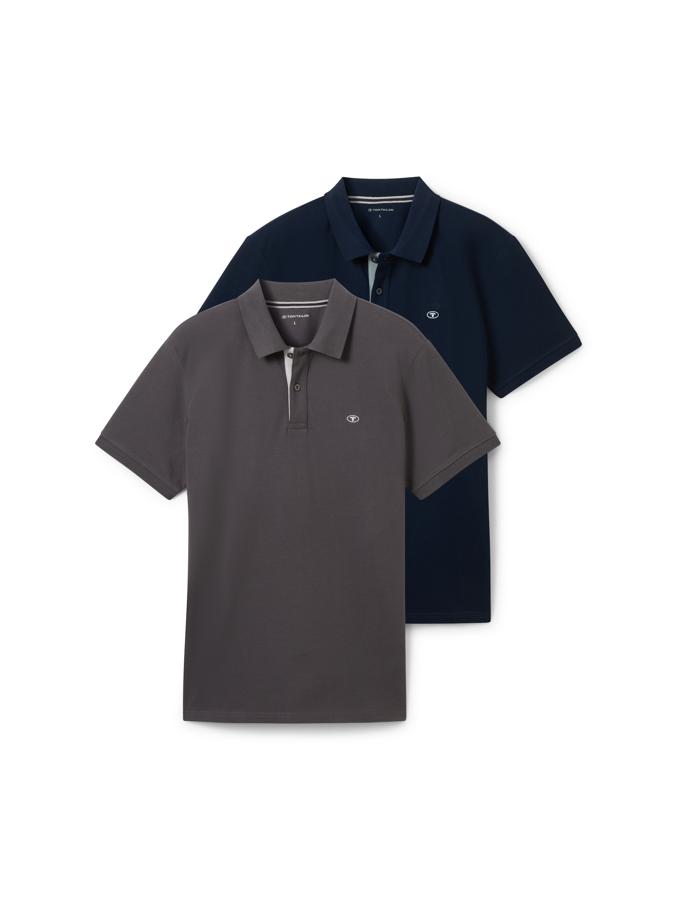 Poloshirt TOM TAILOR, Herren, Gr. XXXL, grau (tarmac grau), Jersey, Obermaterial: 100% Baumwolle, unifarben, regular fit taillenbedeckt, ohne Ausschnitt, Shirts, im Doppelpack Image