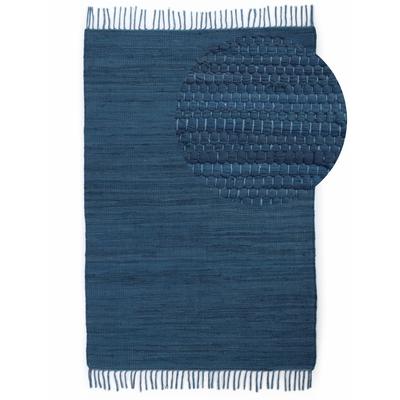Teppich CARPETFINE "Kelim Chindi uni, auch als Läufer", blau, B:190cm H:5mm L:290cm, Baumwolle, Teppiche, Wendeteppich, reine Baumwolle, handgewebt, Uni-Farben, mit Fransen Image