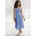 Midikleid BUFFALO, Damen, Gr. 42, N-Gr, blau (rauchblau), Web, Obermaterial: 100% Baumwolle. Futter: 100% Baumwolle, unifarben, modisch, figurbetont ca. Mitte Wade, V-Ausschnitt, ohne Ärmel, Kleider, mit hochwertiger Lochstickerei, luftiges...