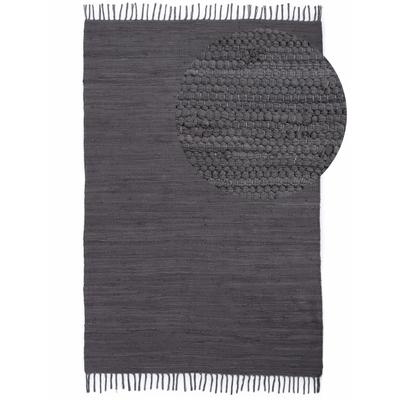 Teppich CARPETFINE "Kelim Chindi uni, auch als Läufer", grau, B:190cm H:5mm L:290cm, Baumwolle, Teppiche, Wendeteppich, reine Baumwolle, handgewebt, Uni-Farben, mit Fransen Image