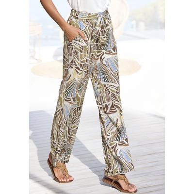 Palazzohose LASCANA, Damen, Gr. 40, N-Gr, bunt (creme, khaki, hellblau, braun bedruckt), Jersey, Obermaterial: 100% Viskose, bedruckt, modisch, figurumspielend bodenlang, Hosen, aus Viskosejersey, Sommerhose mit Alloverprint und Taschen, Topseller Image