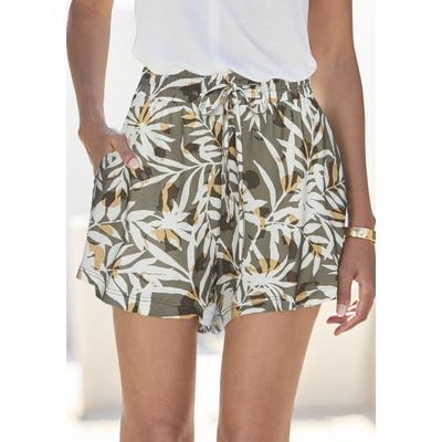 Shorts VIVANCE, Damen, Gr. 42, N-Gr, grün (grün, creme bedruckt), Jersey, Obermaterial: 100% Viskose, bedruckt, casual, 