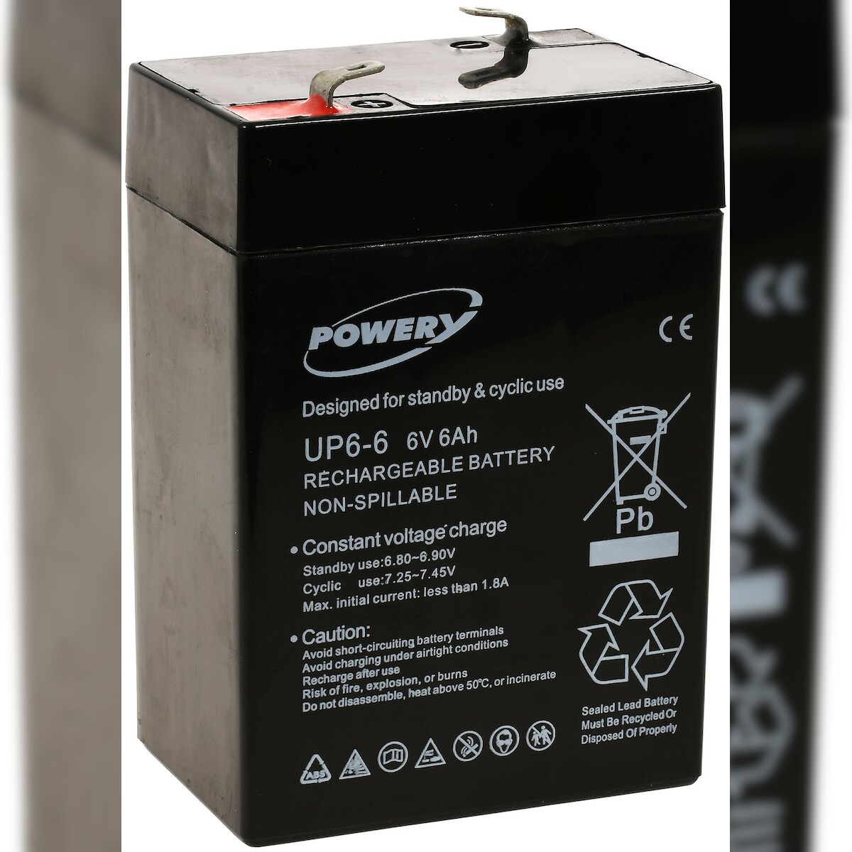 Powery Blei-Gel Akku für Solaranlagen, Alarmanlagen 6V 6Ah (ersetzt auch 4Ah, 4,5Ah) Image