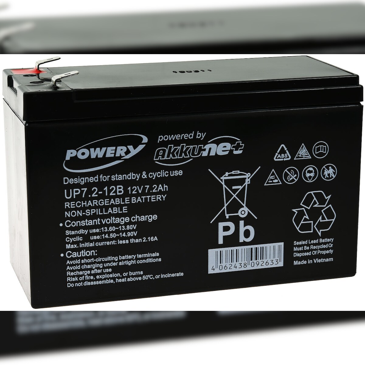 Powery Bleiakku -Ersatz für FIAMM Typ FG20722 12V 7,2Ah Image
