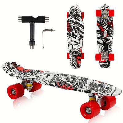 TEMU Sisigad 22"*6" Skateboard, Mini Complete Skateboard, Skateboard, Outdoor Street Skateboard With High Rebound Pu Wheels + Skate Tool Graffiti