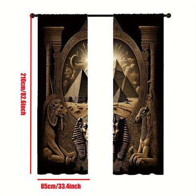 TEMU 2pcs, Egyptian Style Pattern Printed Curtains, Modern Style Drapes, , Charm For Living Room & Bedroom, & Easy-to-hang, Home Decor