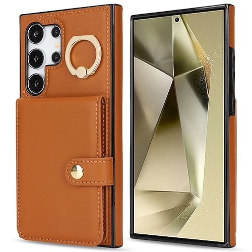Handy Hülle Handyhüllen Für Samsung Galaxy S25 S24 S23 S22 Plus Ultra S23 FE A55 5G A35 5G A25 A15 A14 Brieftaschenhülle Mit Ständer Ringhalter Kartenfach Retro TPU PU-Leder Image