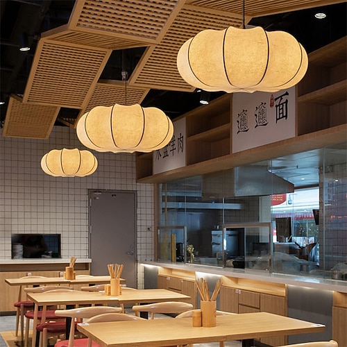 LED-Pendelleuchte, 3-farbige Lichtquelle, 50/60 cm, 1-flammig, Wabi-Sabi-Seide, kreativer Kürbis-Seiden-Kronleuchter, japanische dekorative Hängelampen für Zuhause, E26/E27, Schlafzimmer, Wohnzimmer, Image