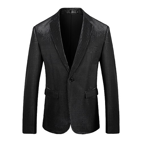 Herren Blazer Formeller Abend Alltagstauglich Süß Ganzjahres 65%Cotton 35%Polyester Einfarbig Pailletten Lässig Hochzeit Einreihig Blazer Silber Schwarz Rote Blau Image