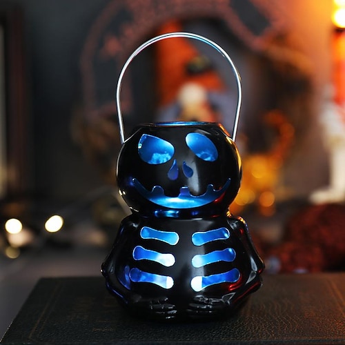 Halloween-Dekoration: Elektronisches Jack-o-Lantern-Kerzenlicht, tragbares Kerzenleuchter-Nachtlicht, Geisterfest-Dekoration, Requisiten-Atmosphären-Layout, geeignet als herbstliche Erntedankfest-Tischdekoration Image